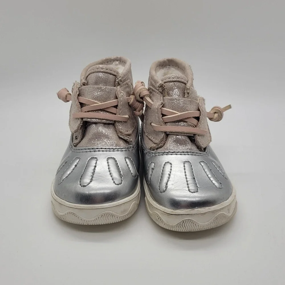 Sperry Icestorm Crib Metallic Silver Glitter Duck Boots Infant Size 3M